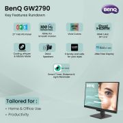 BenQ GW2790 27 Inches 1920X1080P FHD IPS Monitor | 100Hz | 99% Srgb | Eye-Careu | Dual HDMI | Display Port| Bezel-Less| Eyesafe | VESA Mediasync| B. I. | Low Blue Light+ | Speakers | VESA Wall Mountable (Black)