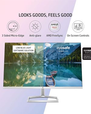 HP M24f 23.8-Inch(60.45cm) Eye Safe Certified Full HD 1920 x 1080 Pixels IPS 3-Sided Micro-Edge LED Monitor, 75Hz, AMD Free Sync with 1xVGA, 1xHDMI 1.4 Ports, 300 nits Silver