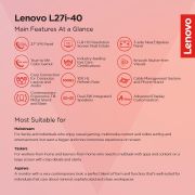Lenovo L-Series 27 inch (68.6cm) FHD IPS Ultraslim Monitor| 100Hz, 99% sRGB, 4ms, AMD FreeSync, 2X HDMI 1.4, VGA, 2x3W Speakers, Tilt Stand: Home & Office use, 3 Year Warranty, Cloud Grey, L27i-40