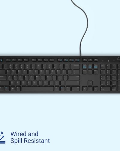 Dell KB216 Wired Multimedia Keyboard – Full-Size Layout with USB Interface, Chiclet Keys, Spill Resistance with 3 Indicator Lights| Plug and Play| Hot Keys: Volume, Mute, Play/Pause, Backward, Forward
