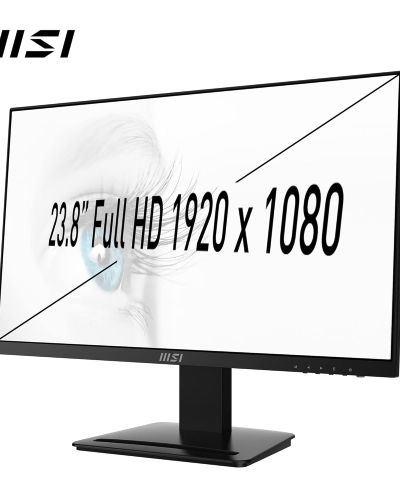 MSI PRO MP243 23.8 Inch Full HD Office Monitor – 1920 x 1080 IPS Panel, 75 Hz, Eye-Friendly Screen, Built-in Speakers, Accessory Slot, HDMI, DP