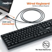 FRONTECH Wired Keyboard | 104 Keys with Super Slim Design| USB Plug & Play | Comfortable Design (KB-0046, Black)