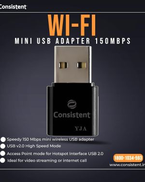Consistent WiFi Mini USB Adapter 150Mbps WiFi USB Mini Adapter Supports, Wireless Data, Comes with Advanced Security WPA/WPA2 encryption Standards(Black)
