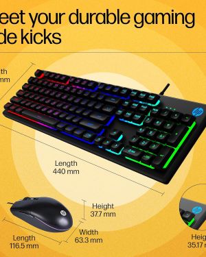 HP KM300F Wired USB Gaming Keyboard and Mouse Set, Membrane Backlit, 26 Keys Anti-Ghosting, 3 LED Indicators & 3D 6K USB Mouse with 6400DPI,Six-Speed Cyclic Resolution Switching, Black