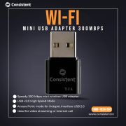 Consistent WiFi Mini USB Adapter 300Mbps WiFi USB Mini Adapter Supports, Wireless Data, Comes with Advanced Security WPA/WPA2 encryption Standards(Black)