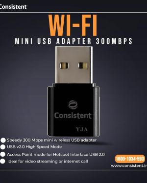 Consistent WiFi Mini USB Adapter 300Mbps WiFi USB Mini Adapter Supports, Wireless Data, Comes with Advanced Security WPA/WPA2 encryption Standards(Black)