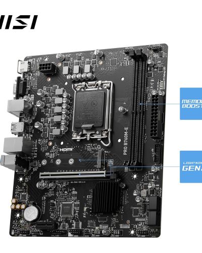 MSI PRO B760M-E Motherboard, Micro-ATX – Supports 14th/13th/12th Gen Intel Core Processors, LGA 1700 – DDR5 Memory Boost 5600MHz, PCIe 4.0 x16 Slot, M.2 Gen4 Slot