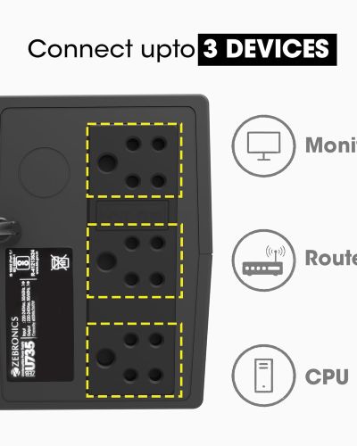 ZEBRONICS U735 600VA/360W Microcontroller Based UPS for Office Computers | Home PC with Auto Restart, Generator Compatible, Boost & Buck AVR, Built-in Protection, (Not for Routers)