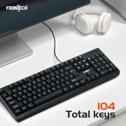 FRONTECH Wired Keyboard | 104 Keys with Super Slim Design| USB Plug & Play | Comfortable Design (KB-0046, Black)