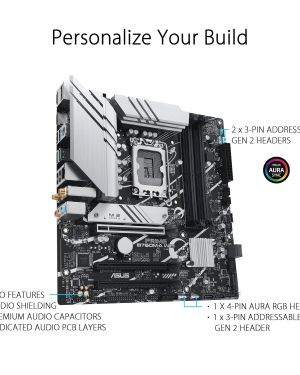 ASUS Prime B760M-A WiFi Intel LGA 1700 mATX Motherboard with PCIe 4.0, DDR5, Two M.2 Slots, 2.5Gb Ethernet, Wi-Fi 6, DisplayPort, HDMI, SATA 6Gbps, Rear USB 3.2 Gen 2, Front USB 3.2 Gen 1 Type-C