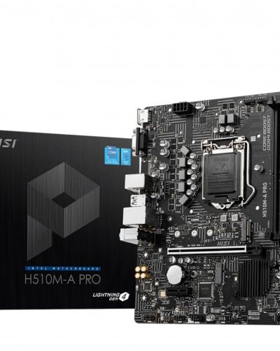 MSI H510M-A PRO Motherboard, Micro-ATX – Supports 11th Gen Intel Core Processors, LGA 1200-2 X DIMMs (3200Mhz), 1 X Pcie 4.0 X16, 1 X M.2 Gen3, USB 3.2 Gen1, 1G LAN, HDMI 2.0B