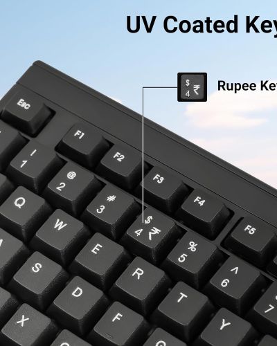 ZEBRONICS Zeb- K35 USB Wired Keyboard with Rupee Key, Spill-Proof and Slim Design (Black)