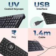 ZEBRONICS K60 USB Wired Keyboard with 1.4 Meter Cable, 12 Integrated Multimedia Controls, 103 Keys Full Size, Slim Design, UV Coated and Plug Play Usage