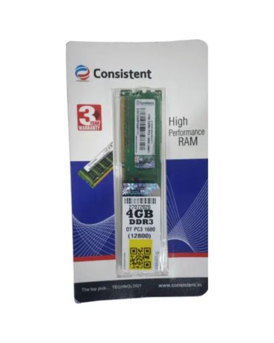 Consistent 1600MHZ DDR3 4 GB (Single Channel) PC Ram (RAM 16 Chip) (Green)