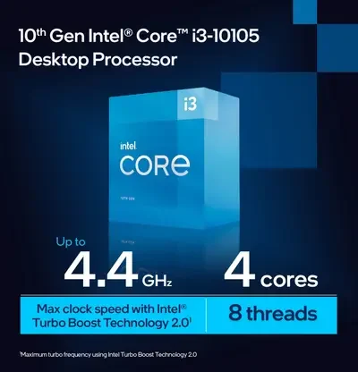 Intel i3-10105 4.4 GHz Upto 4.4 GHz LGA 1200 Socket 4 Cores 8 Threads Desktop Processor