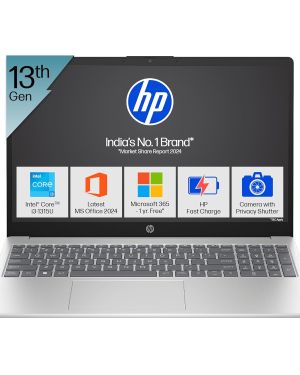 HP 15, 13th Gen Intel Core i3-1315U (8GB DDR4, 512GB SSD), Anti-Glare, Micro-Edge, 15.6”39.6cm, FHD, Win 11, M365 Basic(1yr) Office2024, Silver, 1.59kg, fd0465TU, UHD Graphics, FHD Camera Laptop