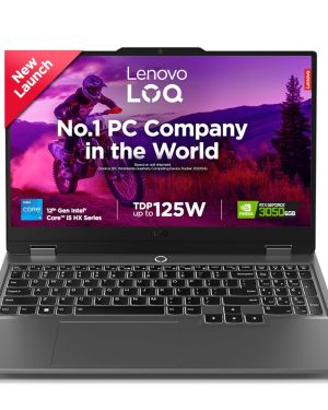 Lenovo Smartchoice LOQ, Intel Core i5-12450HX, 12th Gen, RTX 3050-6GB, 16GB RAM, 512GB SSD, FHD 144Hz 300Nits, 15.6″/39.6cm, Windows 11, MS Office 21, Grey, 2.4Kg, 83GS003UIN, Gaming Laptop