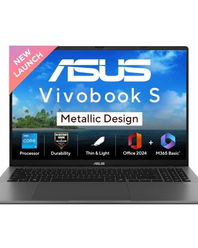 ASUS Vivobook S16, 13th Gen,Intel Core i5-13420H, Metallic Design Laptop (Intel UHD iGPU 16 GB RAM 512 GB SSD FHD+16 144Hz Windows 11 M365 Basic (1Year) Office Home 2024 Matte Gray 1.7 Kg) S3607VA-RP054WS