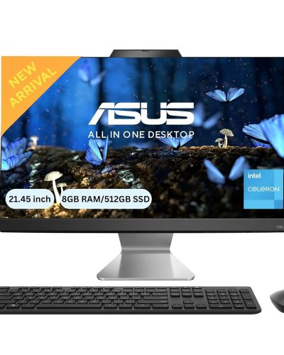 ASUS AIO A3202, 21.45 FHD, Intel Celeron 7305, All-in-One PC (8 GB 512GB Windows 11 MS Office 365 Basic (1Year) Office 2024 Black 4.84 Kg), with Wireless Keyboard & Wireless Mouse, A3202WBA-BPB006WS