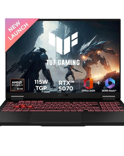 ASUS TUF A16, AMD Ryzen 9 8940HX, Gaming Laptop (RTX 5070-8GB115W TGP 16 GB 1 TB 2.5K QHD+16 165Hz 90WHrs Windows 11 M365 Basic (1Year) Office Home 2024 Jaeger Gray 2.2 Kg) FA608PP-QT014WS
