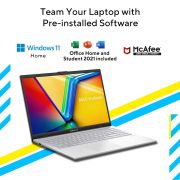 ASUS Vivobook Go 15 (2023), Intel Core i3-N305, 8 GB RAM, 512 GB SSD, FHD, 15.6 39.62 cm, Windows 11, MS Office 2021, Silver, 1.63 KG, E1504GA-NJ321WS, Integrated Graphics, Backlit KB, Thin & Light Laptop