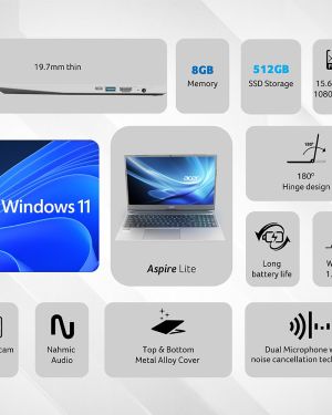Acer Aspire Lite, 13th Gen, Intel Core i3-1305U, 8GB RAM, 512GB SSD, Full HD, 15.639.62cm, Windows 11 Home, Steel Gray, 1.59KG, AL15-53, Metal Body, 36 WHR, Thin and Light Premium Laptop