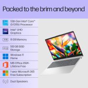 HP 15, 13th Gen Intel Core i3-1315U (8GB DDR4, 512GB SSD), Anti-Glare, Micro-Edge, 15.6”39.6cm, FHD, Win 11, M365 Basic(1yr) Office2024, Silver, 1.59kg, fd0465TU, UHD Graphics, FHD Camera Laptop