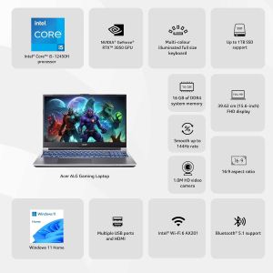 Acer ALG Gaming Laptop 12th Gen Intel Core i5 Processor (16GB RAM/1TB SSD/6GB RTX3050 Graphics/144Hz/Win11Home/Wifi 6) AL15G-52, 39.62cm (15.6″) FHD Display, Premium Metal Body, Steel Gray, 1.99KG