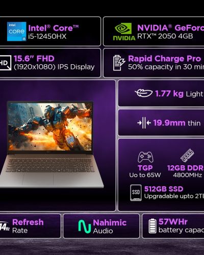Lenovo LOQ Essential Intel Core i5-12450HX NVIDIA RTX 2050 4 GB (12 GB RAM 512 GB SSD 144Hz 15.6 (39.6cm) Windows 11 Office Home 2024 3 Mon. Game Pass Grey 1.7 Kg), AI Gaming Laptop