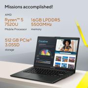 ASUS Vivobook Go 14, AMD Ryzen 5 7520U,Thin & Light Laptop (AMD Radeon iGPU 16 GB RAM 512 GB SSD FHD 14 60Hz 42 WHrs Windows 11 M365 Basic (1Year) Office Home 2024 Mixed Black 1.38 kg) E1404FA-NK5542WS
