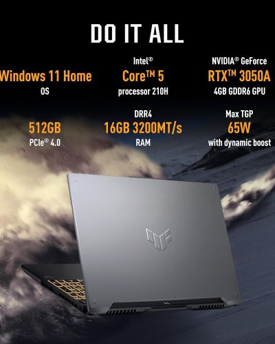 ASUS TUF Gaming F16, Intel Core 5 Processor 210H Gaming Laptop (NVIDIA RTX 3050A-4GB 65 W TGP 16GB 512 GB FHD+ 16″ 144Hz Windows 11 M365 Basic (1Year)* Office Home 2024 Mecha Gray 2.20 Kg) FX607VB-RL076WS