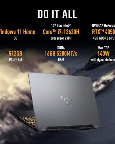 ASUS TUF Gaming F16 13th Gen, Intel Core i7-13620H Gaming Laptop (NVIDIA RTX 4050-6GB140W TGP 16 GB 512 GB FHD+16 144Hz Windows 11 M365 Basic (1Year) Office Home 2024 Mecha Gray 2.20 Kg) FX677VU-RL155WS