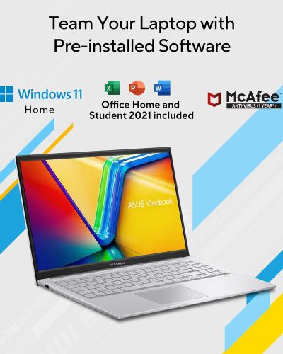 ASUS Vivobook 15, 13th Gen, Intel Core i5-1335U,Thin & Light (Intel Iris Xᵉ iGPU 16 GB RAM 512 GB SSDFHD 15.6 60Hz Backlit Keyboard 42 WHrs Windows 11 Office 2021 Cool Silver 1.70 kg) X1504VA-NJ540WS