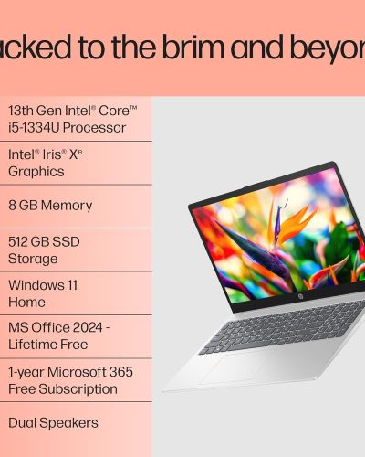HP Windows 11 Home 15,13Th Gen Intel Core I5-1334U(8GB DDR4,512GB SSD),Anti-Glare,Micro-Edge,15.6”39.6Cm,FHD,Silver,1.59Kg,Fd0466Tu,Intel Iris Xe,FHD Camera WPrivacy Shutter,Backlit Laptop