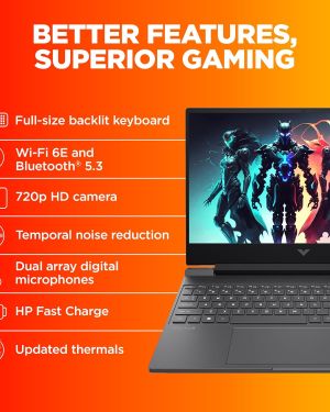 HP Victus, 13th Gen Intel Core i5-13420H, 6GB RTX 4050 (16GB DDR4, 512GB SSD) FHD, 144Hz, IPS, 15.639.6cm, Win11, Office21, Mica Silver,2.3kg, fa1319TX2701tx, Backlit, Enhanced Cooling Gaming Laptop